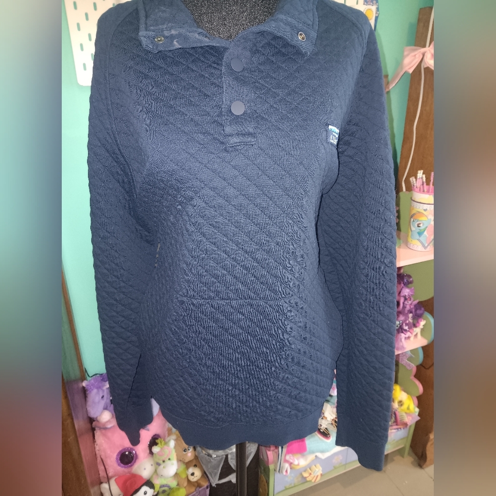 L.L. Bean Navy Quilted Henley Pullover